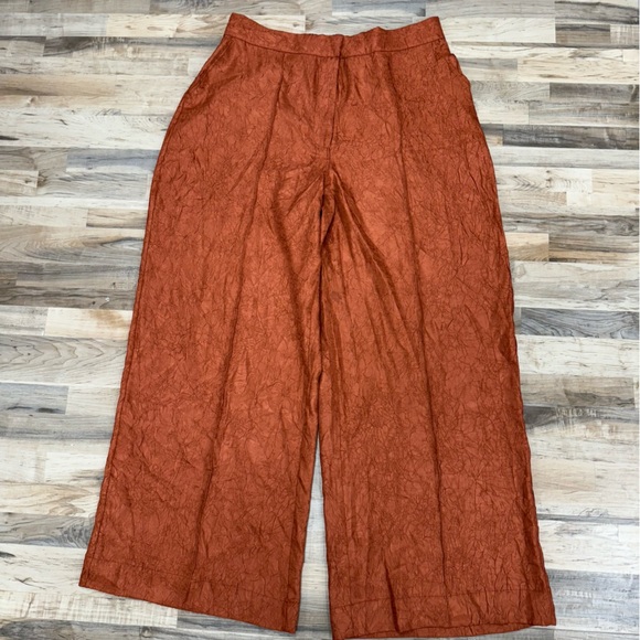 House Of Harlow 1960 High Waist Wide Leg Crinkle Satin Pants XL Rust *NWOT/ Flaw - Picture 1 of 6